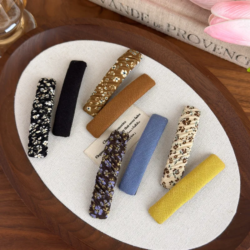 

1set Floral Print Rectangle BB Clips Spring Summer 2025 New Vintage Style Forehead Baby Hair Grips for Women Daily Wear Hairpin