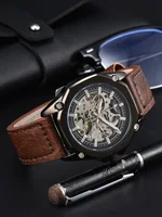 Reloj Automático para hombre, relojes mecánicos con esqueleto deportivo resistente al agua, reloj de cuero de moda para exteriores, regalo para novio