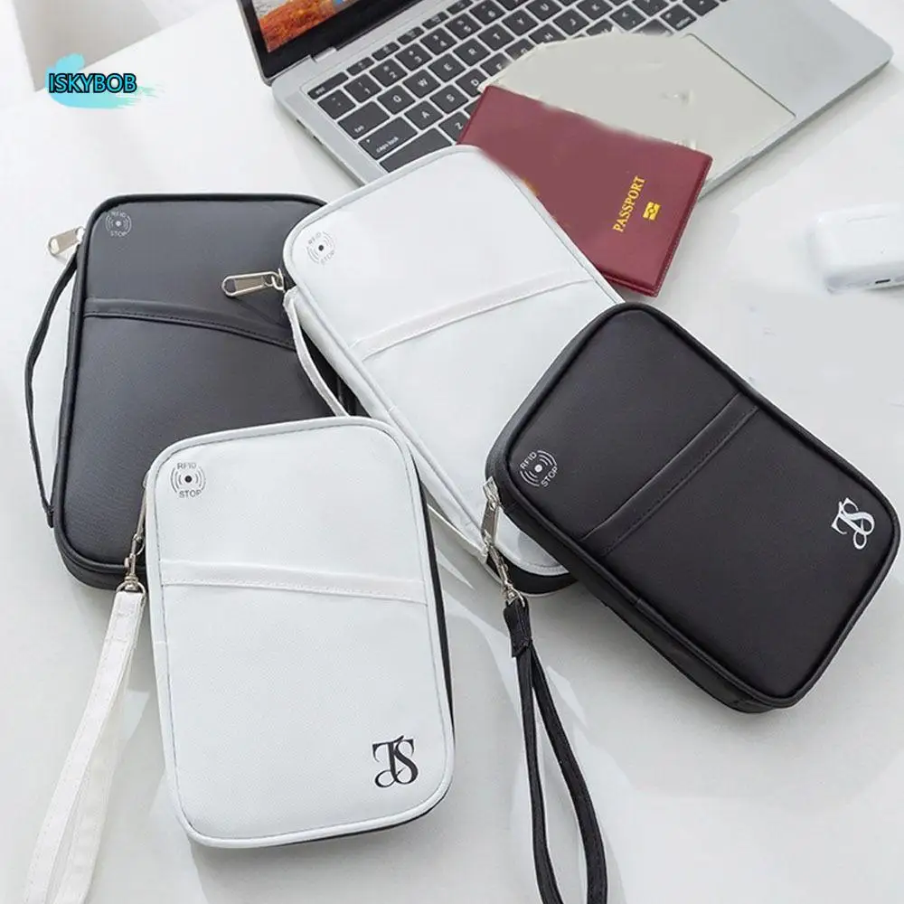 

RFID Antimagnetic RFID Blocking Wallet Waterproof Anti-theft Passport Clip With Handle Large Capacity Certificate Bag