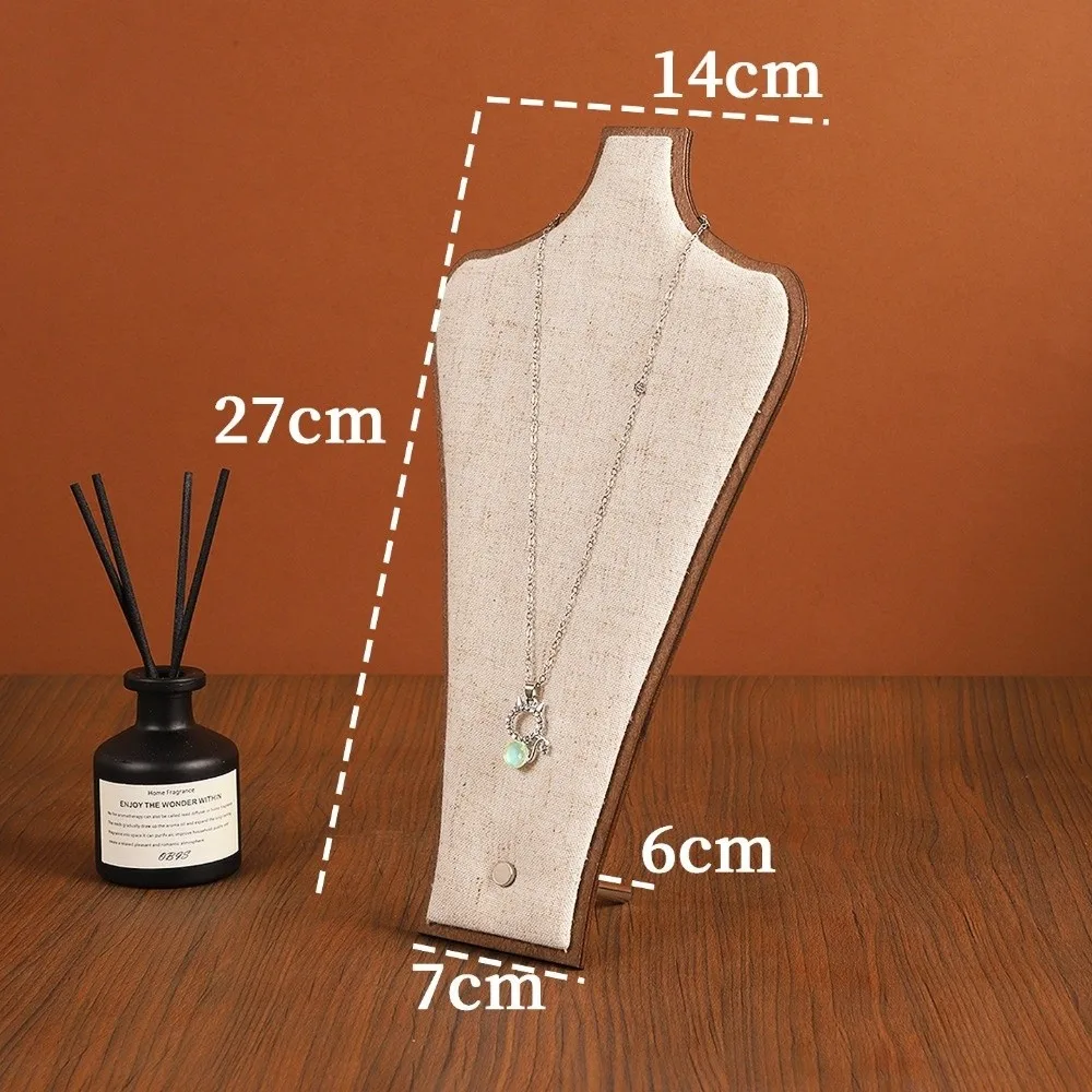 Durable Wooden Linen Necklace Display Stand Bust Torso Shape Freestanding Jewelry Pendant Holder Necklace Bust Display Stand