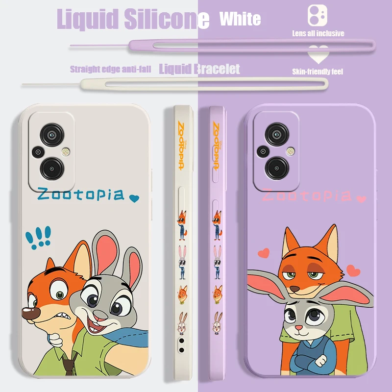 Disney Zootopia Liquid Left Rope Phone Case For Redmi 6 7 8 9 10 11 12 13 K30 40 50 60 AT X A1 Ultra Pro Shell Soft Cover Capa