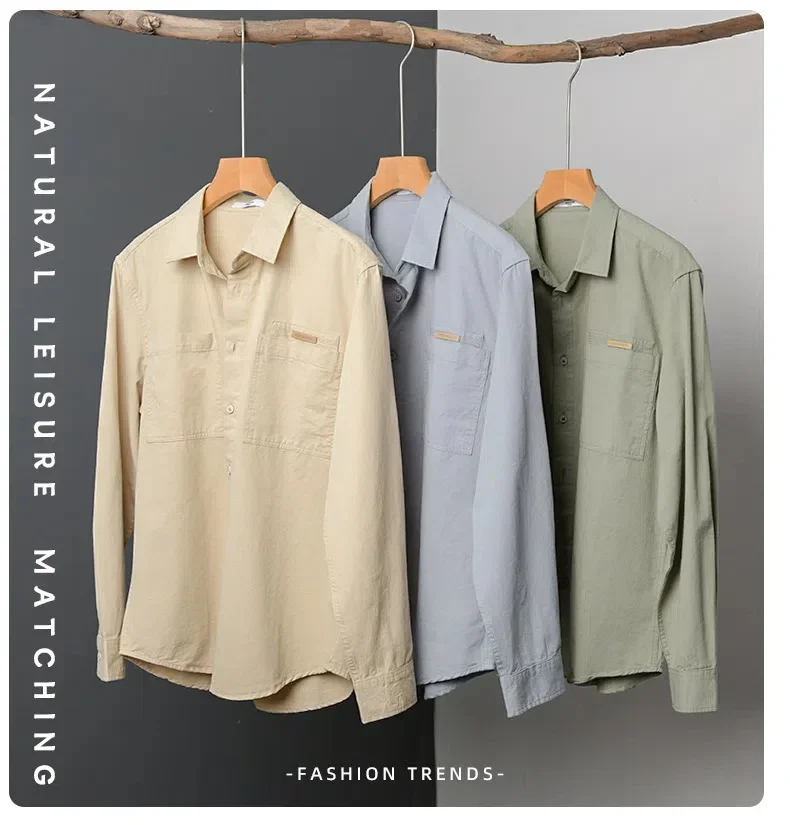 

Японская винтажная зеленая рубашка, мужские весенние новые мужские рубашки с длинным рукавом, карманные топы из чистого хлопка, повседневные повседневные рубашки, молодежная одежда