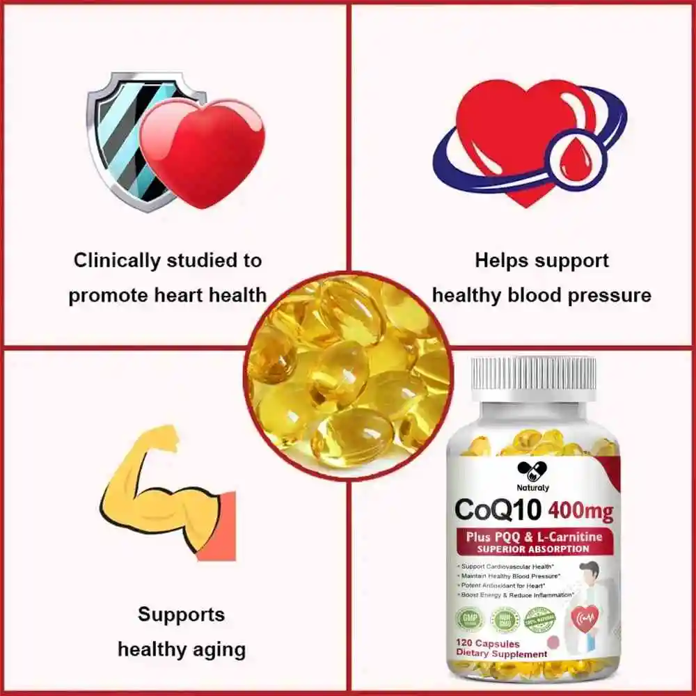 Cápsulas de CoQ10 (ubiquinona), 400mg con PQQ, soporte antioxidante para el cerebro, el corazón y la salud energética, suplemento de coenzima Q10