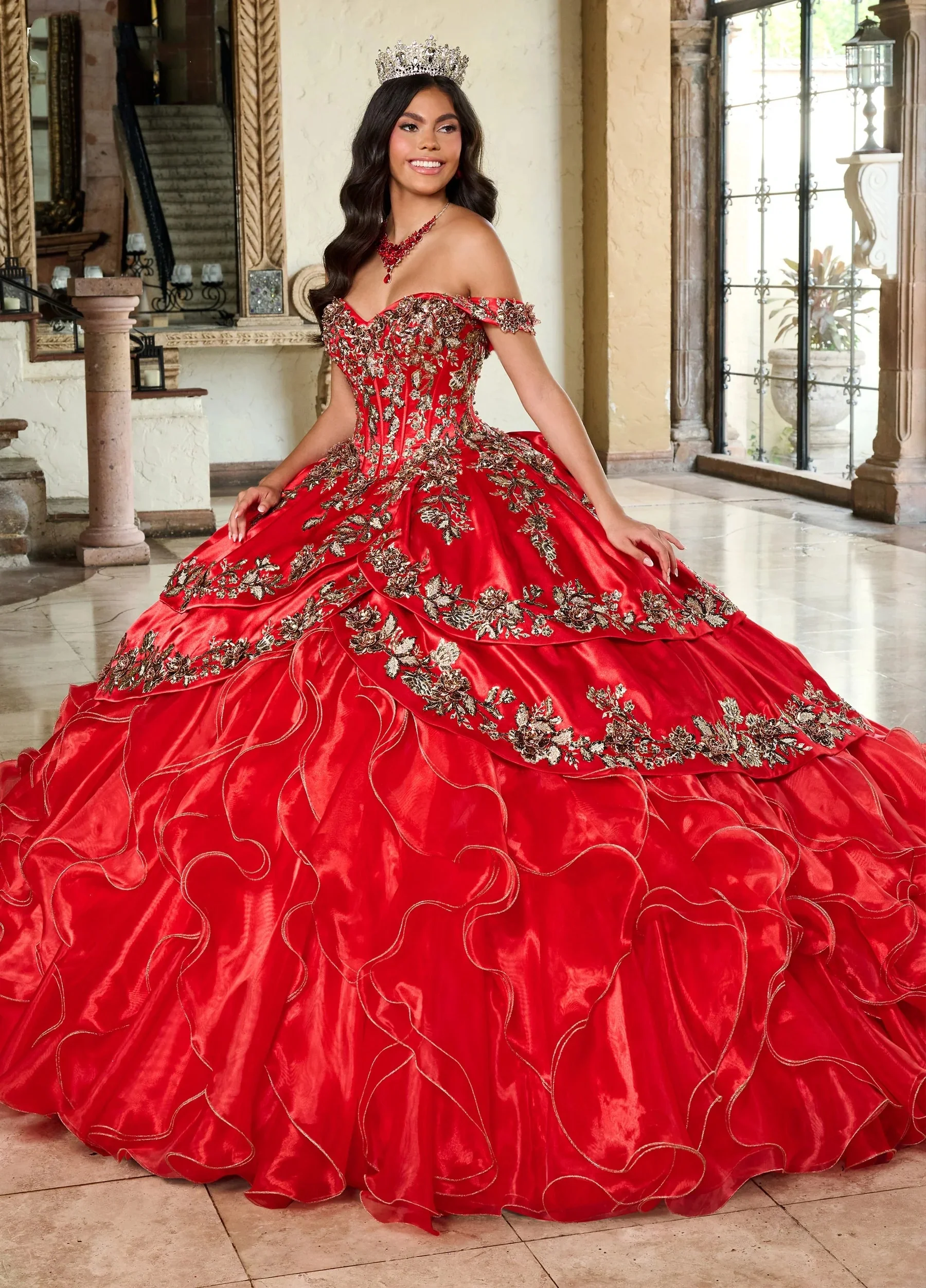 Customized  Red Quinceanera Dress Mexican Poncho 2025 Floral Embroidered Birthday Party Dresses vestidos de 15 quinceañera