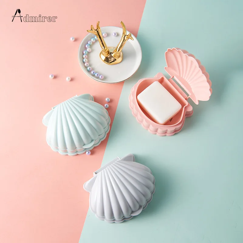 1Pcs Natural Shell Shaped Soap Box with Lid Draining Non-slip Soap Holder Case Soap Dish PP Plastic Kitchen Bathroom Accessories