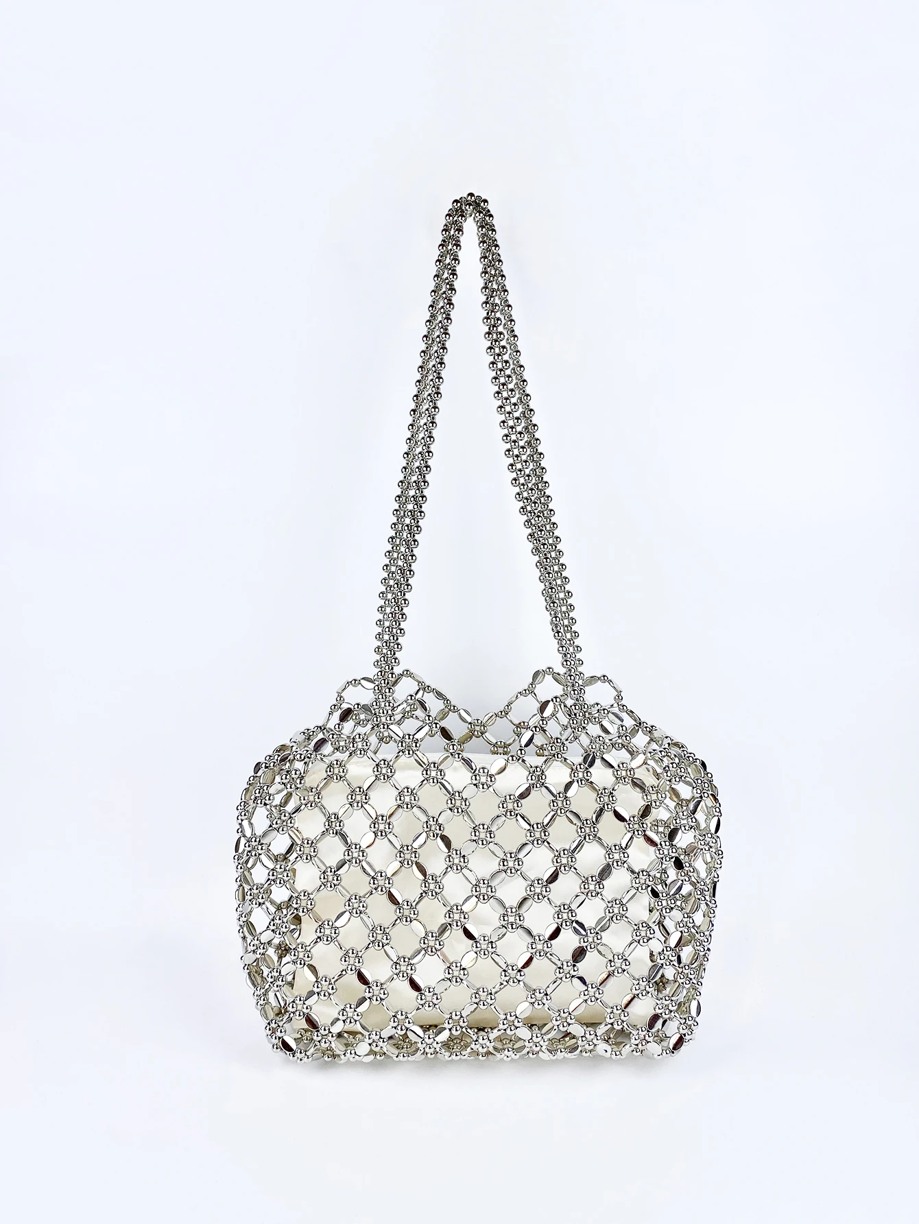 Vintage Metal Shiny Handwoven Beaded Bag Versatile Shopping Bag Tote Underarm Handbag