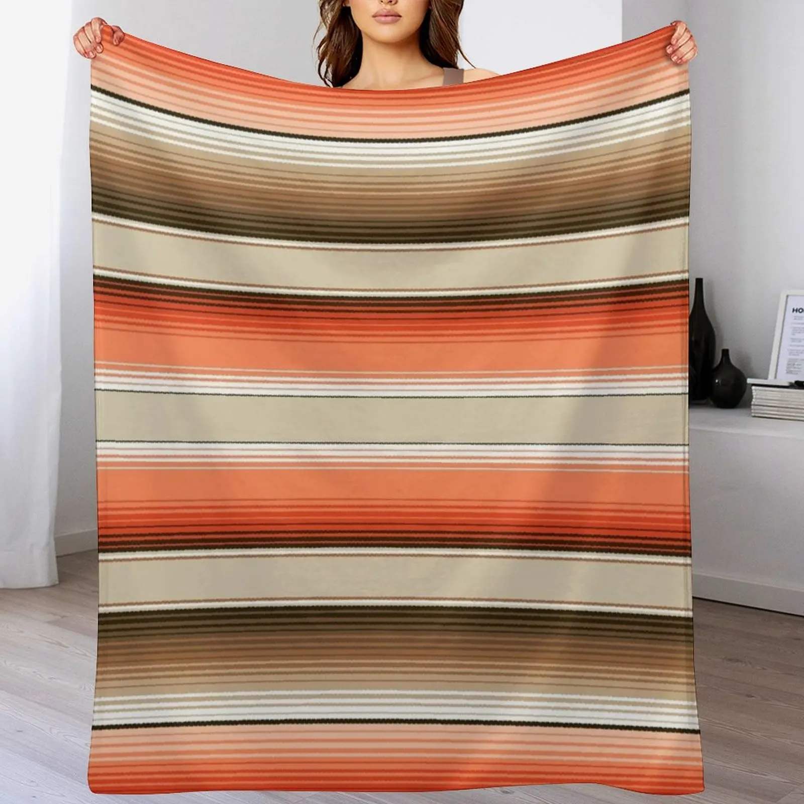 

Navajo White, Burnt Orange and Brown Southwest Serape Blanket Stripes Throw Blanket For Sofa Thin Flannels Blankets
