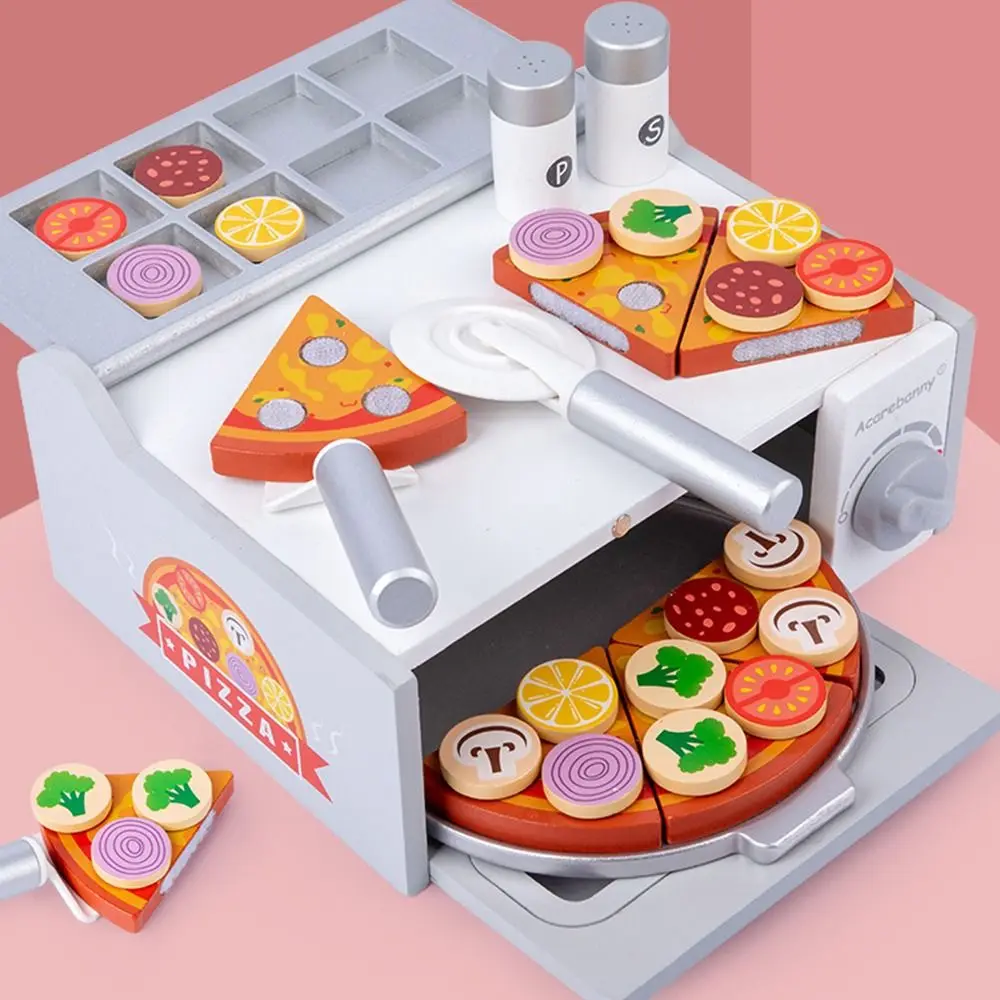 Juguetes de madera Montessori Multicolor, casa de juegos de madera, juguetes de cocina, Pizza de dibujos animados, juguetes educativos para edades tempranas DIY para niños