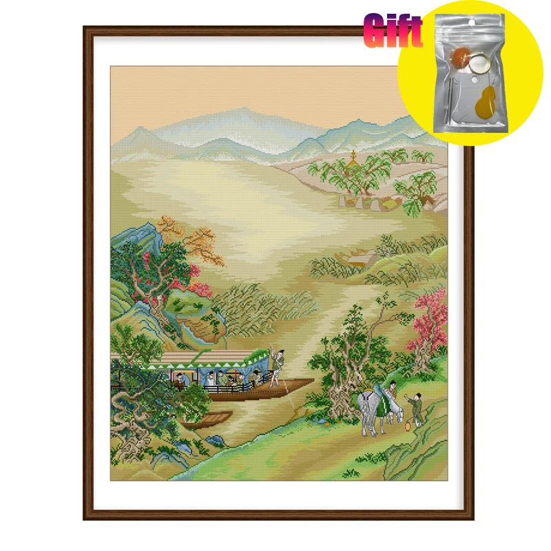 Spring Cross Stitch accessories complete kit Chinese Classical Riverside Farewell Vintage Canvas Living Room Study Wall Decor