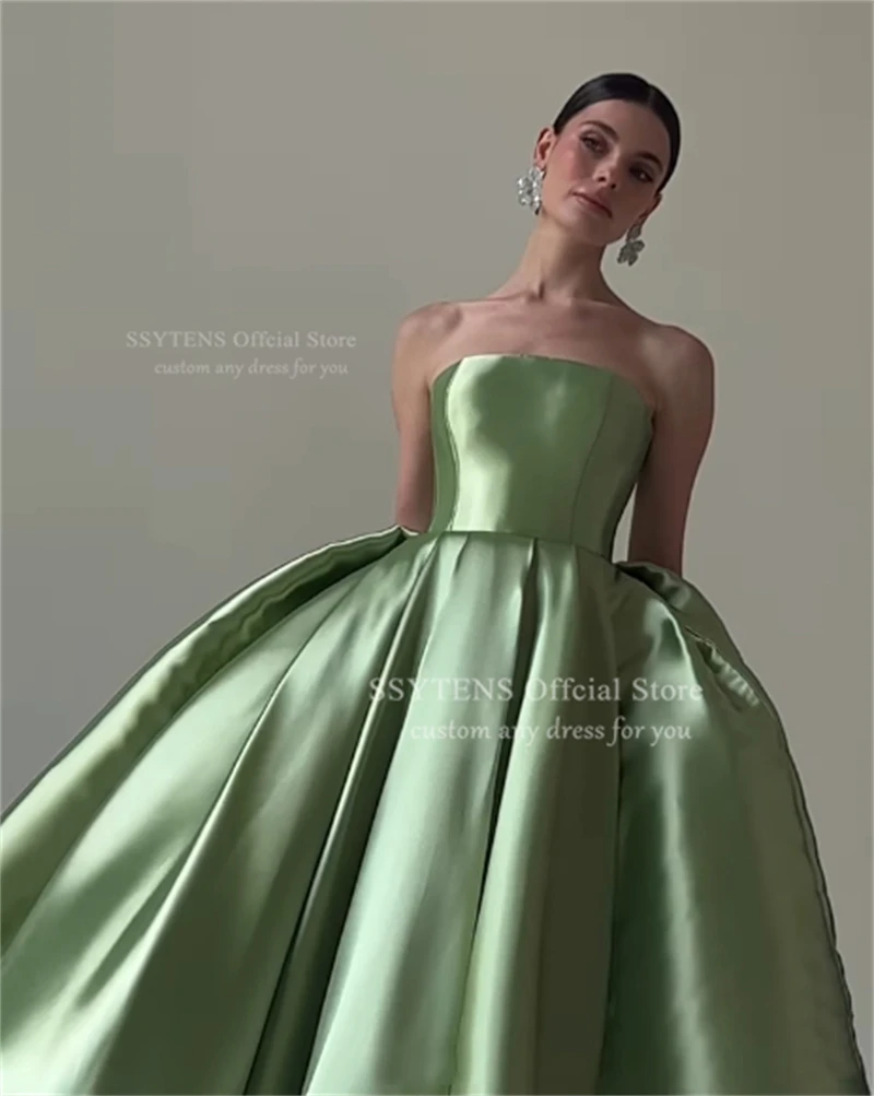 Eleganckie sukienki balowe bez ramiączek SSYTENS, długość do kostek, eleganckie sukienki na przyjęcie, Vestidos De Fiesta, sznurowany tył, zielone suknie wieczorowe, możliwość personalizacji.