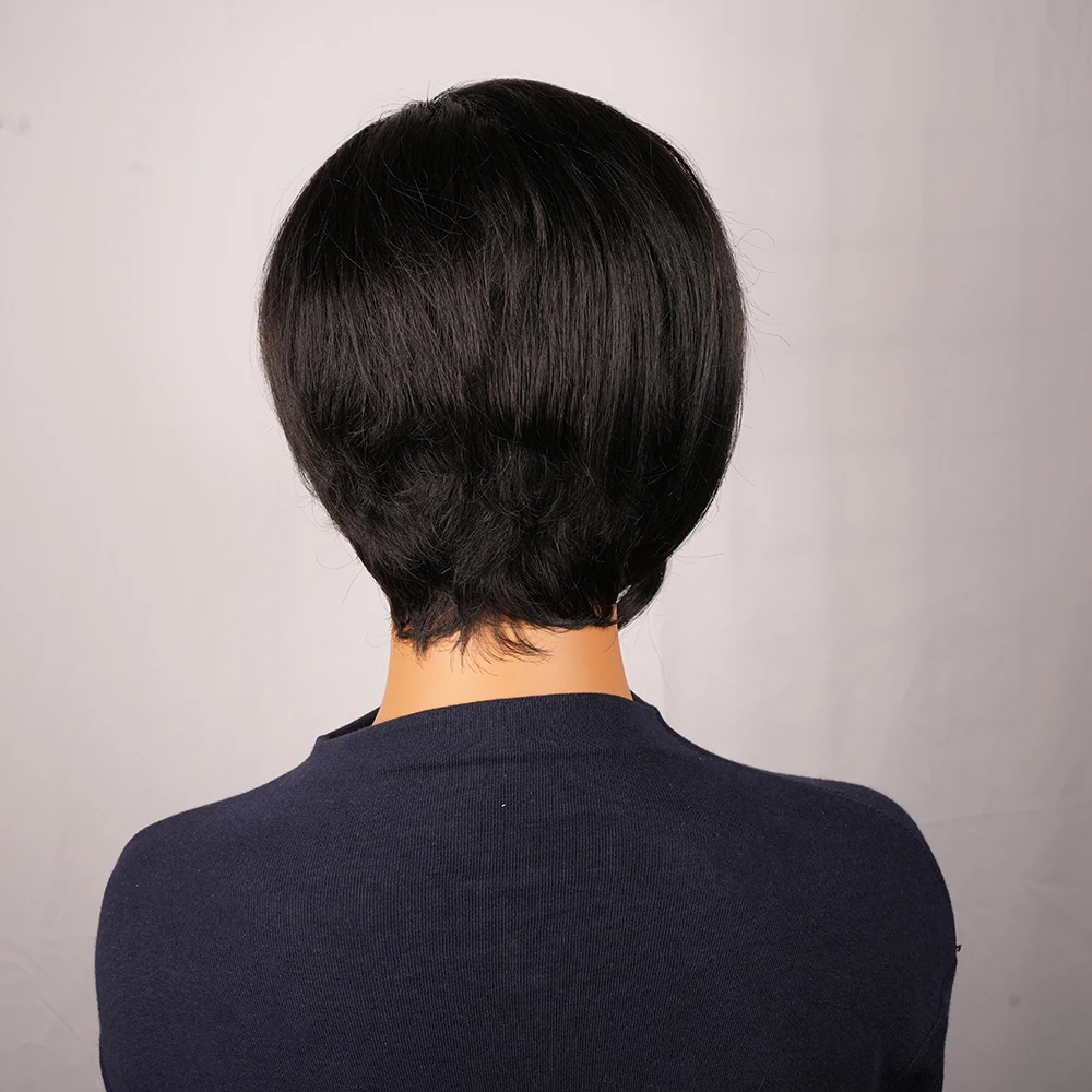 Прямые парики с стрижкой пикси натурального цвета, бразильский парик из человеческих волос Remy с челкой, полностью машинные парики для женщин, повседневная одежда
