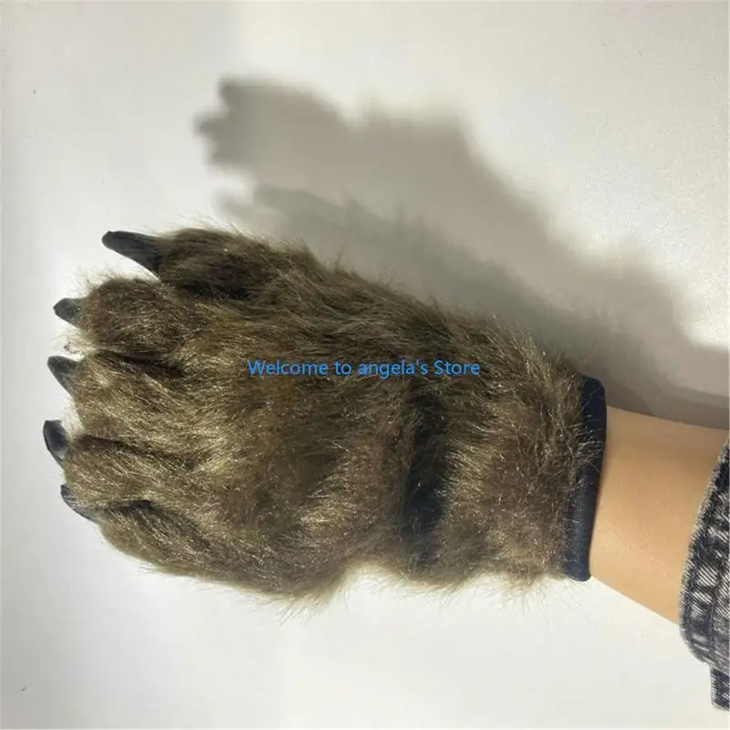 X4YC Half Finger Cosplay Animal Claw Gloves Plush Claw Gloves Girl Adult Halloween Party Dress Up Hand Mittens Accessories