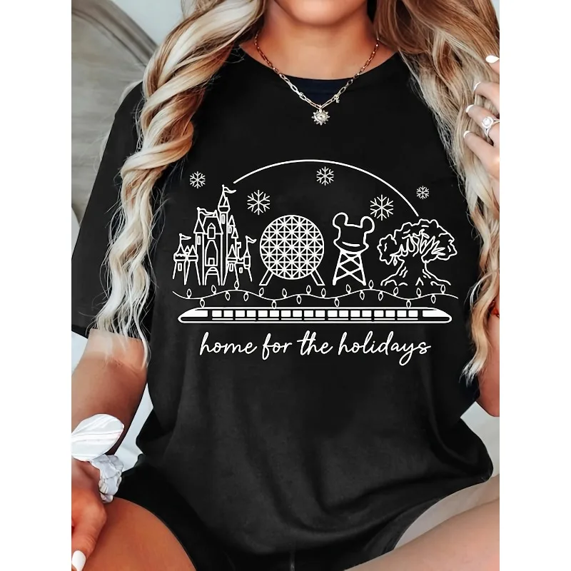 

Ladies' Disney Christmas T-shirt Epcot Center and Mickey's Christmas Party Design Soft Round Neck T-shirt Holiday Party Costume