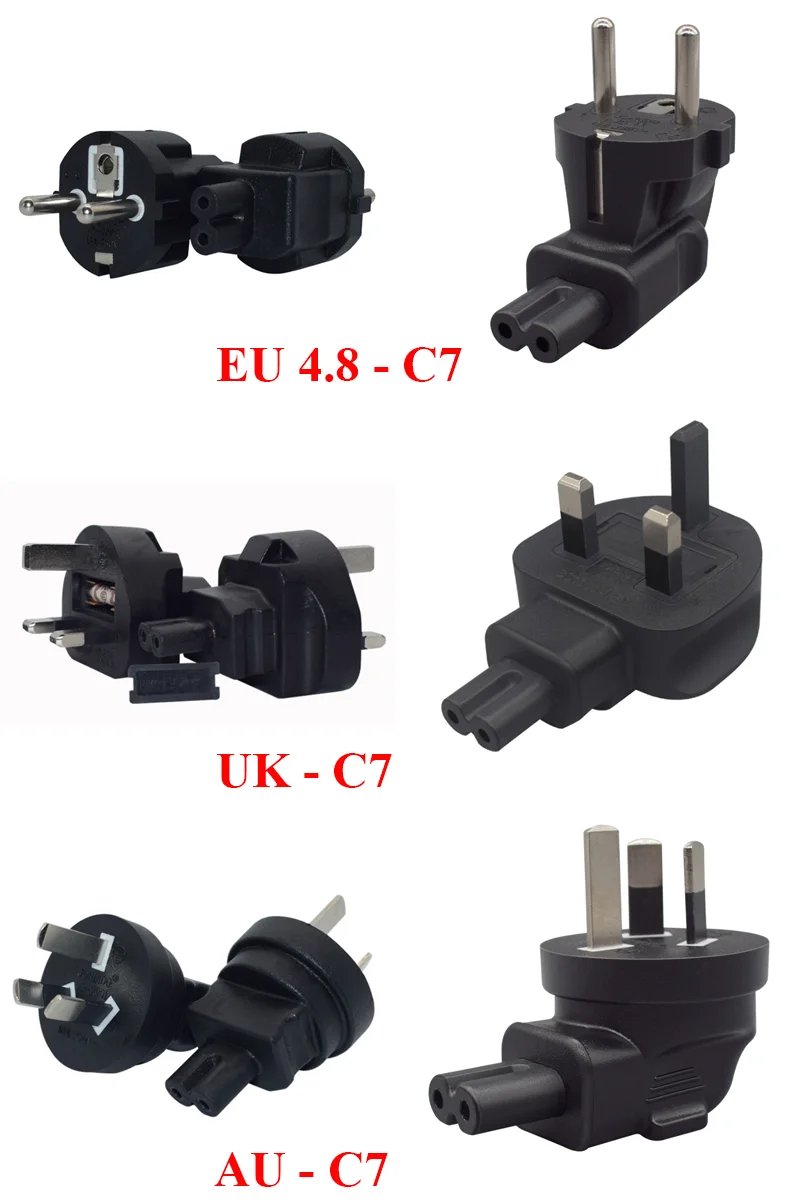 1PCS Black straight elbow male to female EU 4.0/4.8MM USA Australia British to C7 Computer Server power plug socket converter