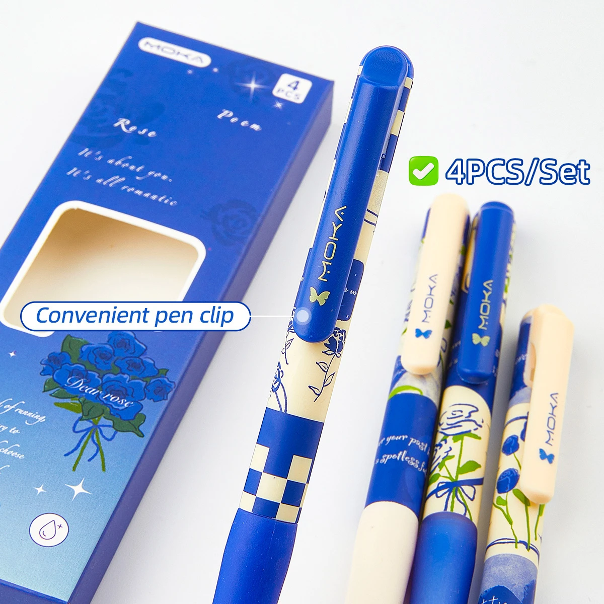 4pcs/Set Cute Blue Rose Aesthe - Gel Ink Pen Set 评论和价格