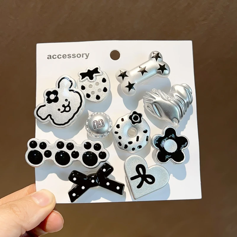 New Y2K Silver Jibbitz Charms Suitable For Garden Shoes And Sandals Detachable Accessories Diy Removable Abs Resin Xmas Gifts