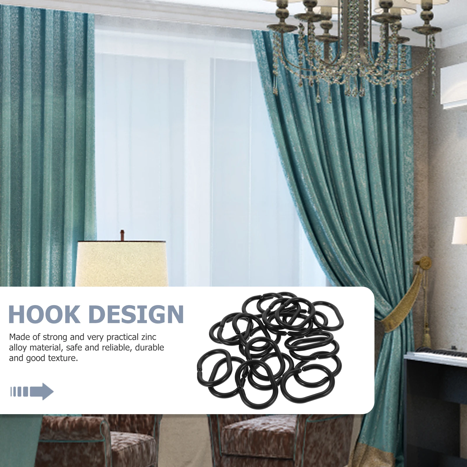 

20Pcs Plastic Shower Curtain Rings Black Snap Closure Hooks for Curtains Bath Hanging Rings Detachable No Tools Needed Home