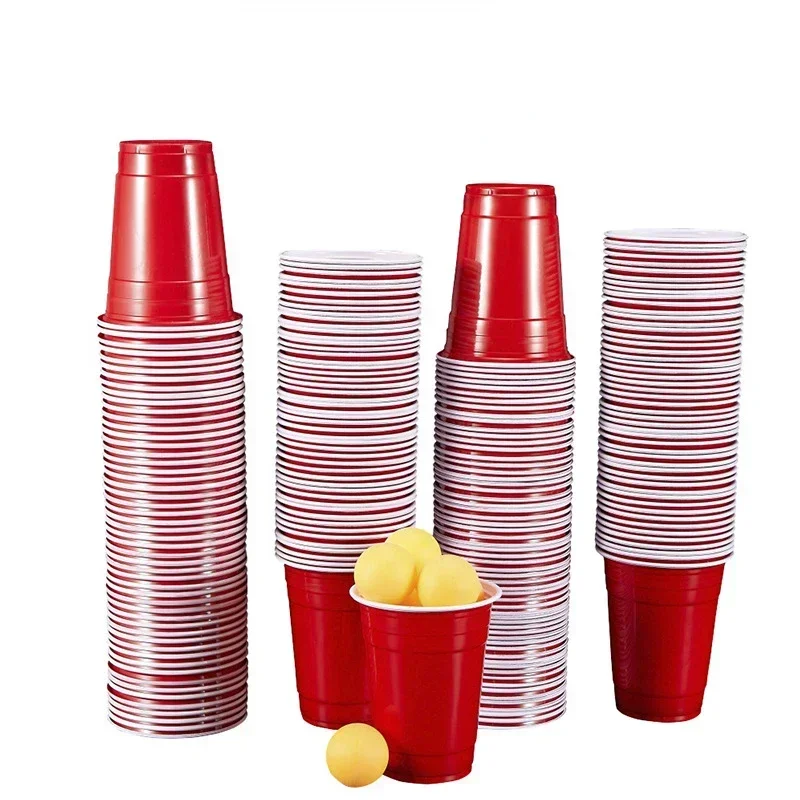 50Pcs/pack 16Oz Plastic Party Cups Disposable Water Cups Recyclable Red Cups with Fill Lines for Drinks,BBQ,Picnic,Party Game