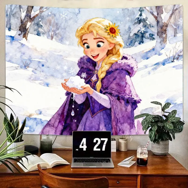 

1 шт., акварельный зимний снежный гобелен Эльзы, настенное искусство из полиэстера для детей, девочек, декор для спальни, гостиной, идеальный подарок для замороженного F