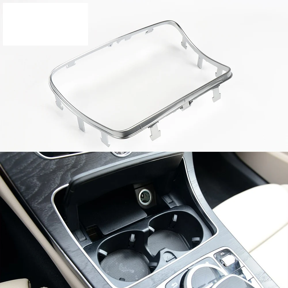 For Mercedes Benz GLC C Class W253 W205 2015-2020 Auto Center Console Ashtray Cup Holder Strip Trim Silver Chrome Frame