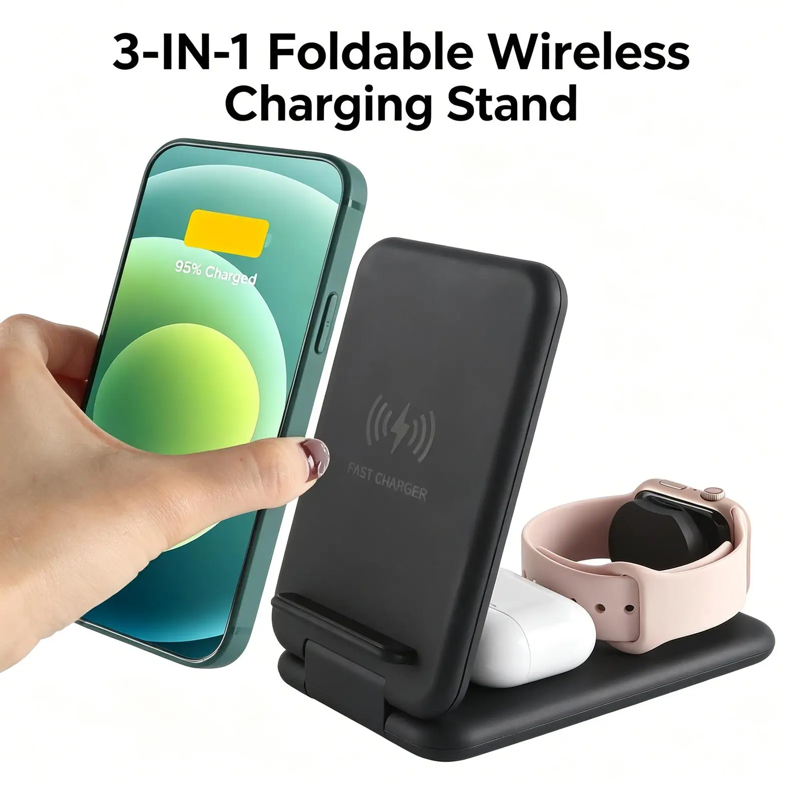 New 3 in 1 Foldable Portable Wireless Charging Stand Simultaneous Charging Fast Charging Station for iPhone Apple Watch AirPods