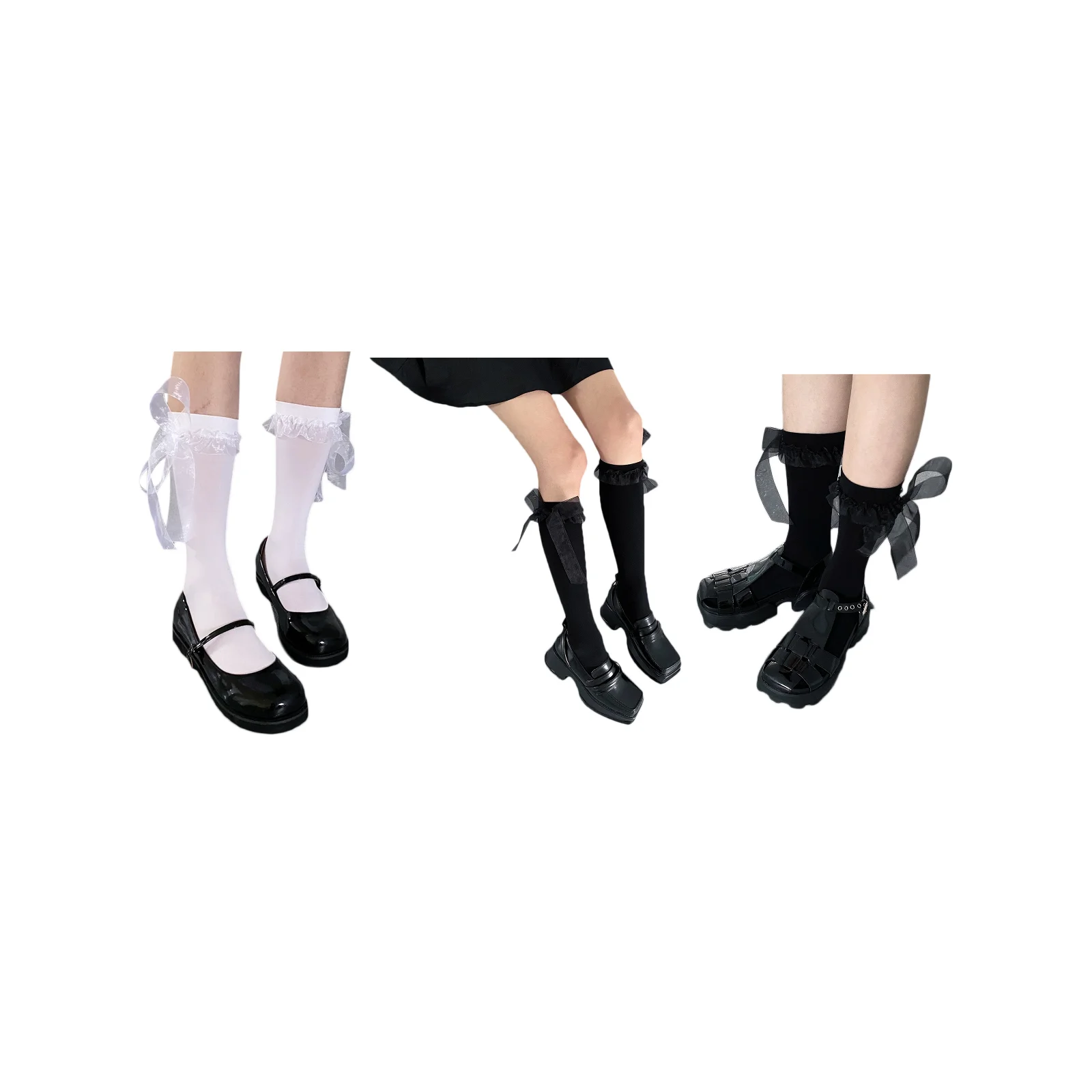 

Lolita lace ribbon calf socks combination (white mid-calf + black calf + black mid-calf)