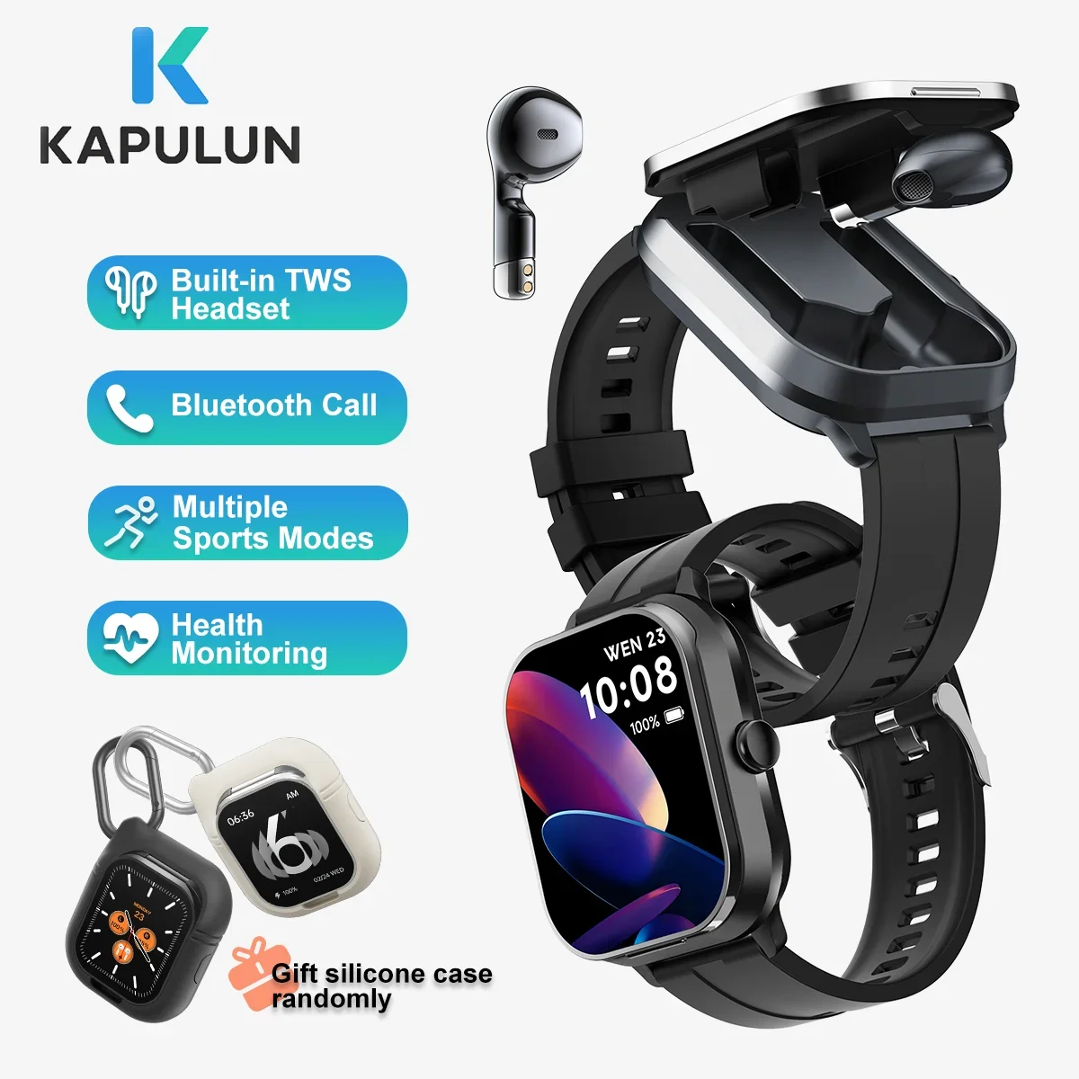 

KAPULUN D8Pro 2,01-дюймовый HD-экран 2 в 1 с наушниками TWS, мультиспортивные Bluetooth-вызовы, пульсометр, музыкальные умные часы для мужчин и женщин