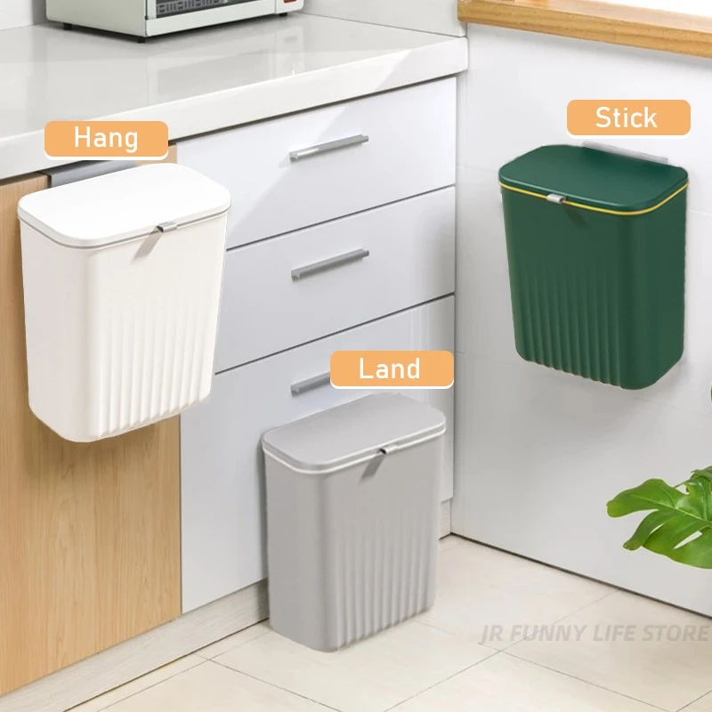 9L kitchen Hanging Trash Can with Lid Wall mounted Kitchen Garbage Cube For Cabinet Door Recycling Garbage basket