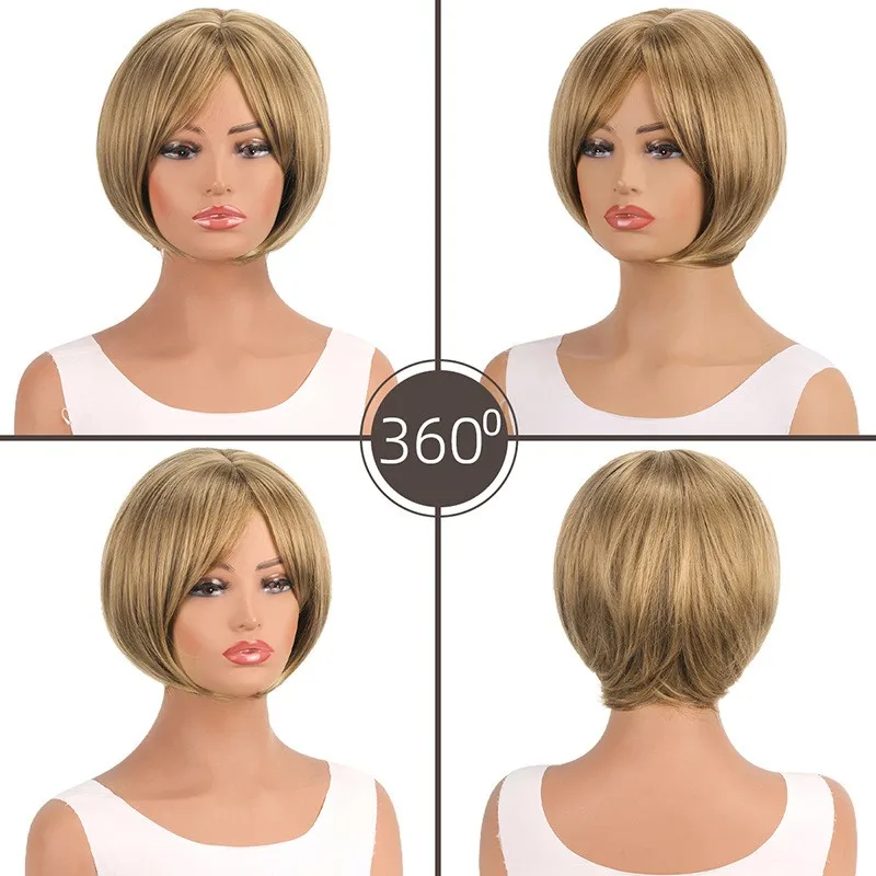 

Ladies Wigs Women's Wig Short Golden Brown Curly Synthetis Hair Wig+Wig Cap