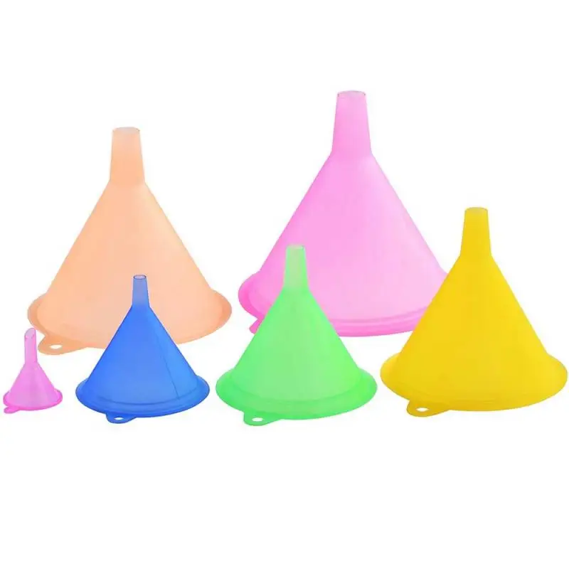 Multi Purpose Color Semi Transparent Plastic Funnel Set 5/6 Pcs Small Funnel Set, Use for Filling Bottles, Cans, Essential Oils