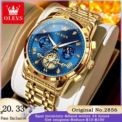 OLEVS 2856 Quartz Watch for Men High Quality Stainless steel Chronograph  Moon Phase Waterproof Male Wristwatch reloj hombre