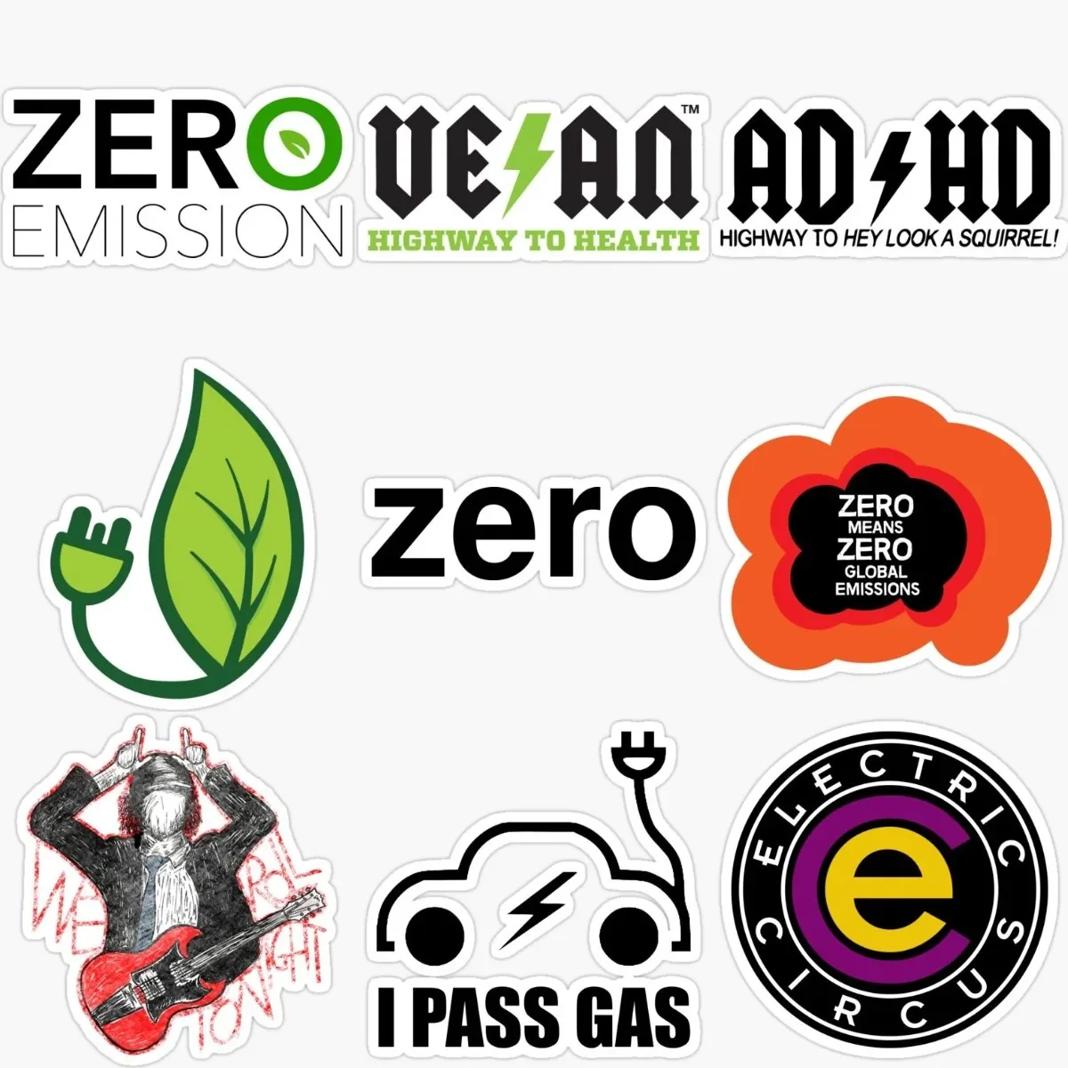 

Zero Emissions Electric Vehicle Environment Protection Creative PVC Stickers Accessories for Car Truck Van Wall Camper Off-road