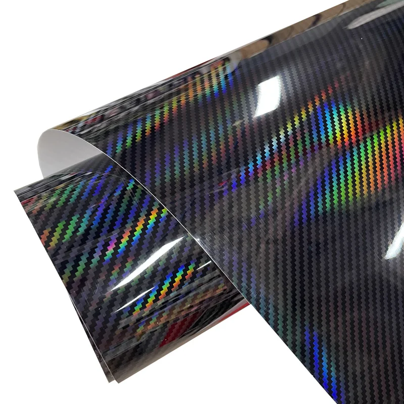Premium PET Holographic Black Carbon Fiber Vinyl Wrap Film Air Release DIY Selbstklebende Aufkleber Automotive Car Wrapping Folie