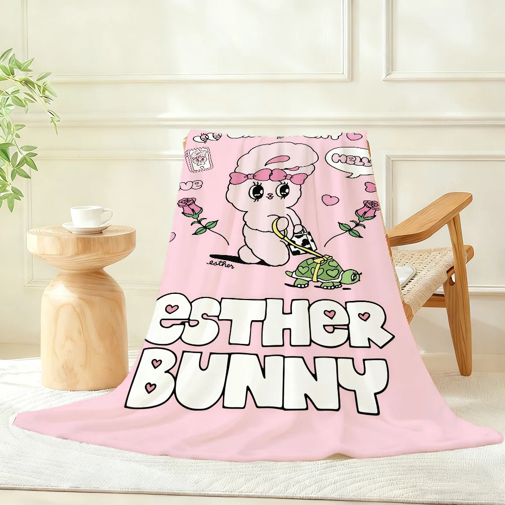 Kawaii Cartoon Rabbit Cute E-Esther Bunny Blanket Throw Super Cosy Plush Living Room Sofa Couch Childish Birthday Gifts