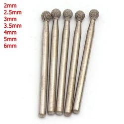 Tête de meulage diamantée brasée à billes, tige de 3mm pour le polissage, accessoires convertibles, outils éloignés Dremel, 1 à 40 pièces, 2/2, 5, 3/3, 5, 4, 5, 6mm