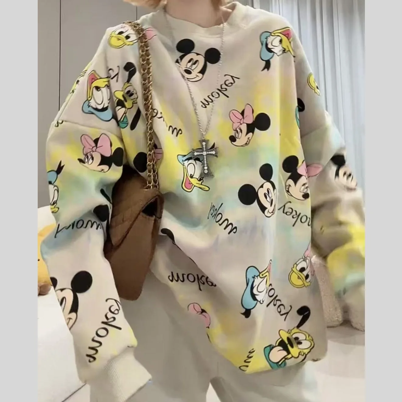

Mickey Tie-Dye All-Over Print Sweatshirt Unisex 2025 Autumn Casual Pullover Streetwear Y2K Aesthetic Fashion Comfortable Cotton