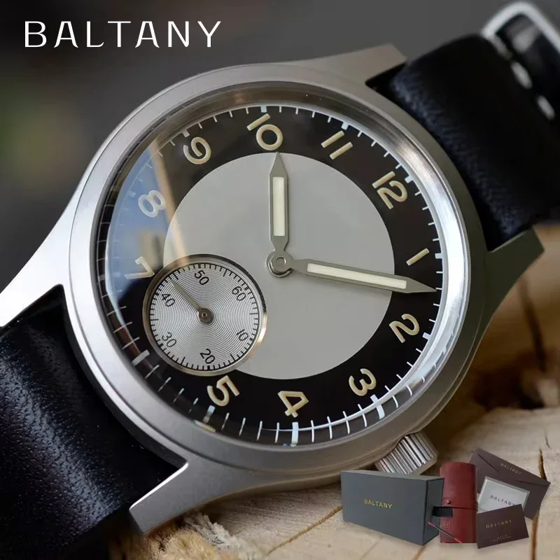 Baltany Tuxedo Retro Watch S2027 Quartz 36mm Sub Second Mini 1960s Popular Dress Stainless Steel Lumin Leather Strap Watches