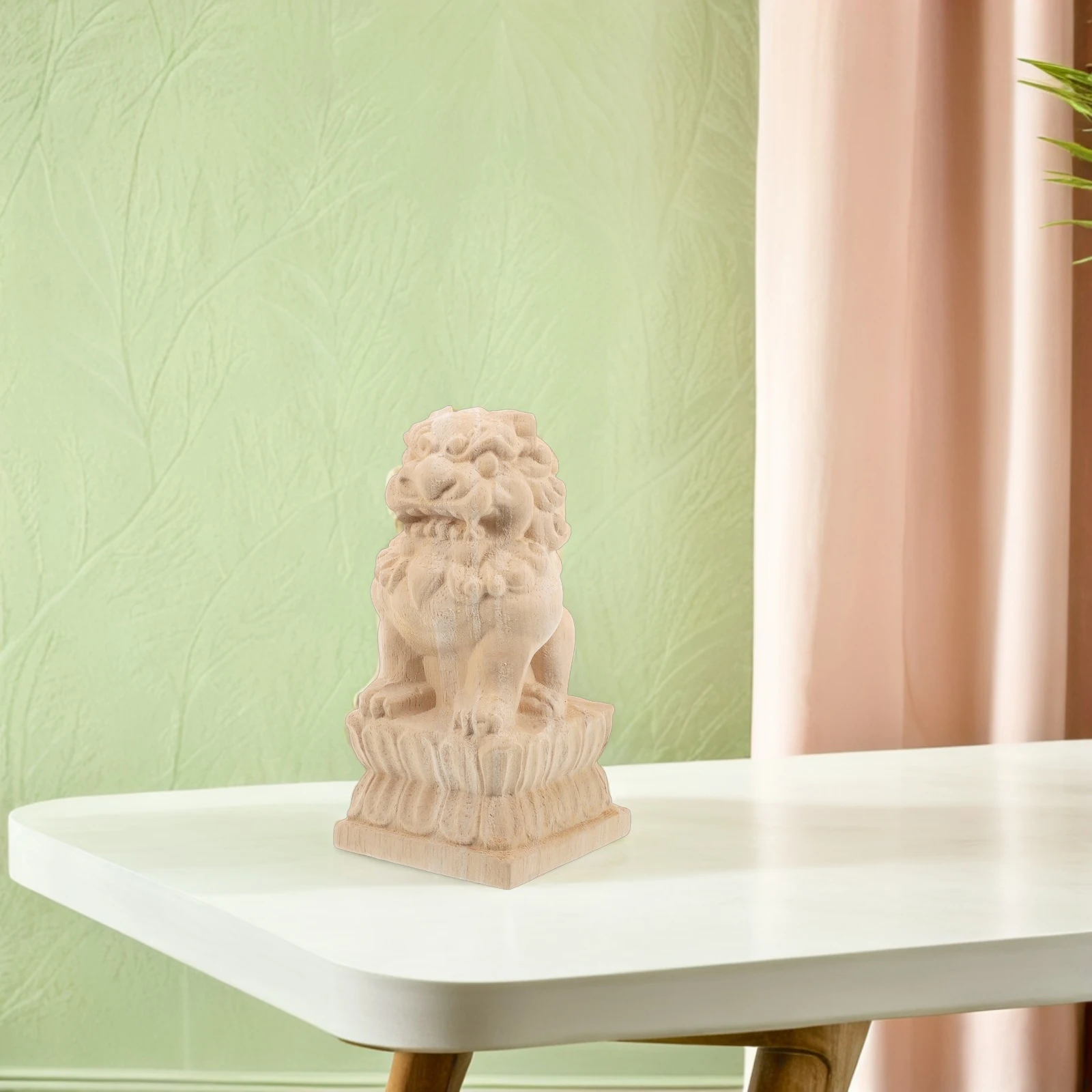 

Lion Post Finial Unfinished Wood Guardian Lion Statue Fence Post Cap Fu Decor Wooden Outdoor Ornament