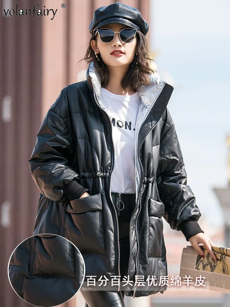 YOLANFAIRY Winter Genuine Leather Down Coat Women's Sheepskin Coats Women Medium Long Loose Fashion Natural Leather Clothes