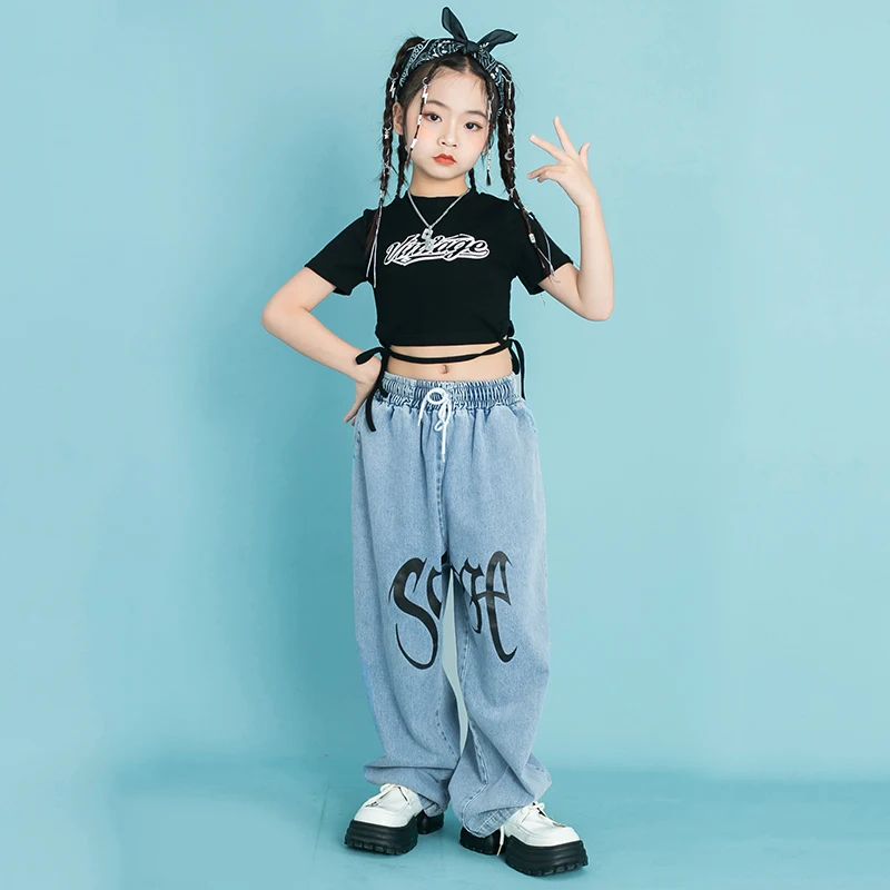 Ropa de Hip Hop Rave para niños, Camiseta corta sin mangas, ropa de calle informal, pantalones para niñas, disfraz de baile de Jazz, ropa de espectáculo de escenario para adolescentes