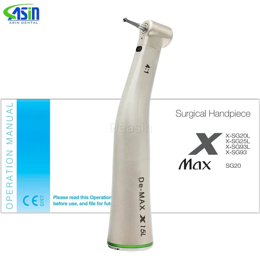 1 pc x Dental Fiber Optical LED Contra Angle Low Speed Handpiece 4:1 green dental handpiece