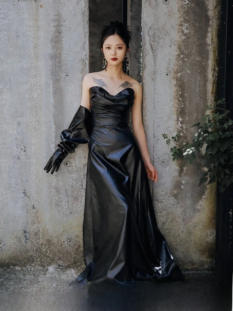 

Ele Bla Off-oulder Morning Robe Dr Women's Sexy Retro Drinking Ceremony Long Gown Faionable Drag Tail Skirt