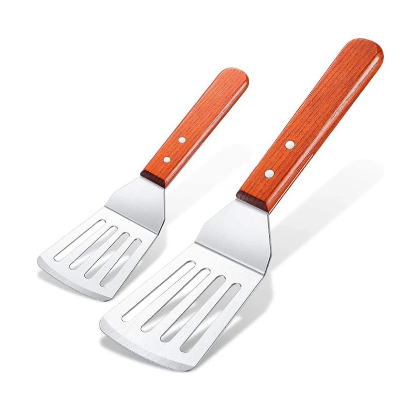 2 Pieces Slotted Fish Spatula,Wide Thin Kitchen Cooking Spatula Beveled Edge Curved Spatula For Grilling Frying Cooking