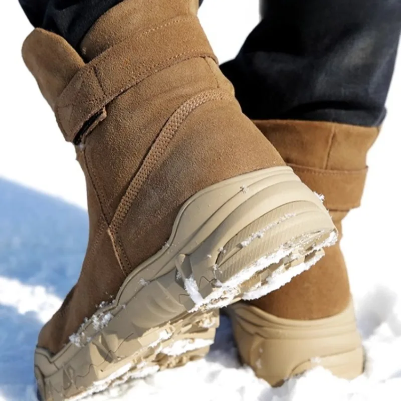 في الهواء الطلق أحذية الثلوج غير رسمية أحذية رجالي نعل سميك عالية أعلى الشتاء الصوف السميك الدافئة مقاوم للماء المضادة للانزلاق القطن الأحذية الذكور البني