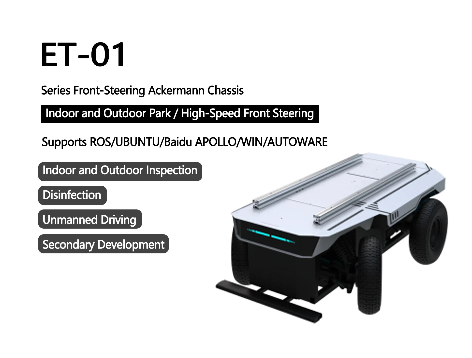هيكل Ackermann عالي السرعة للتوجيه الأمامي AGV هيكل الروبوت منصة AMR UGV 150 كجم حمولة 20 ° تسلق SLAM ROS جميع التضاريس #2