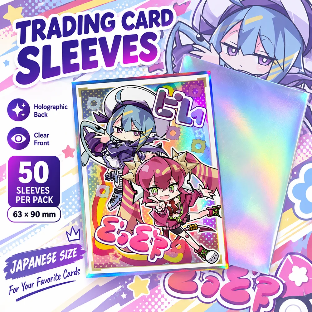 50PCS 63X90MM Cute Chibi Anime Trading Card Sleeves Japanese Size Holographic Card Protectors for YGO Shield Outer Cover