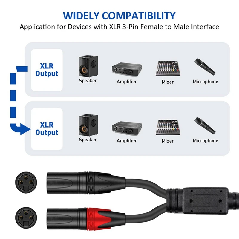 XLR To XLR Y-Splitter Cable Balanced XLR Female To Dual XLR Male Audio Microphone Adapter 2 XLR To XLR Audio Adapter