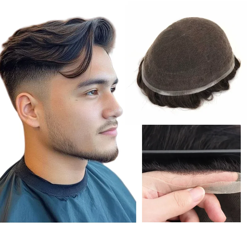 

Полная система замены кружевных волос для мужчин | Парик из 100% человеческих волос, плотность 120% 130% для парика чувствительной кожи