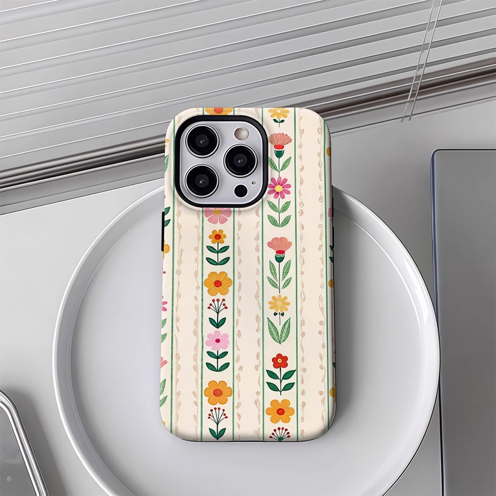 Floral Striped Design IPhone17 Must-Haves Phone Case for IPhone 17 16 15 14 13 12 11 Pro Max Plus Double-layer Back Cover