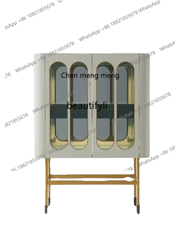 

zq1Italian light luxury solid wood high wine cabinet metal legs modern simple wall storage side cabinet